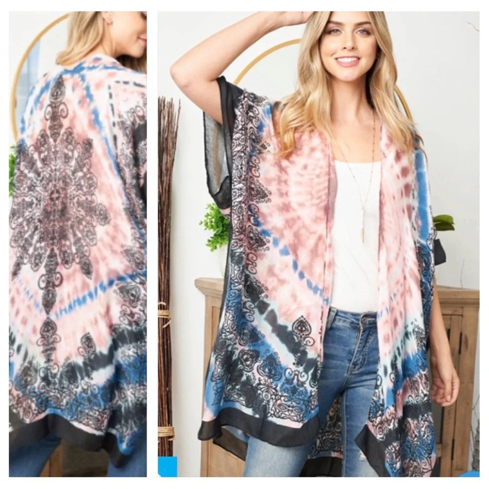 Boho Beauty Swim Coverup Kimono Wrap Robe Cardigan Sleeves OSFM S-3XL - Picture 1 of 7